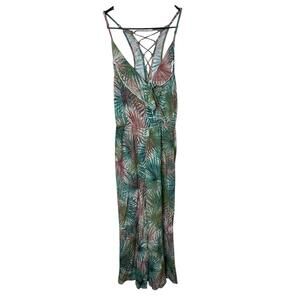 ONeill Tropical Print VNeck LaceUp‎ Back Wide Leg Sleeveless Jumpsuit Medium